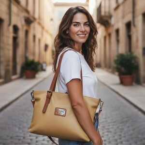 Valentina Mustard Tan Leather Tote Bag